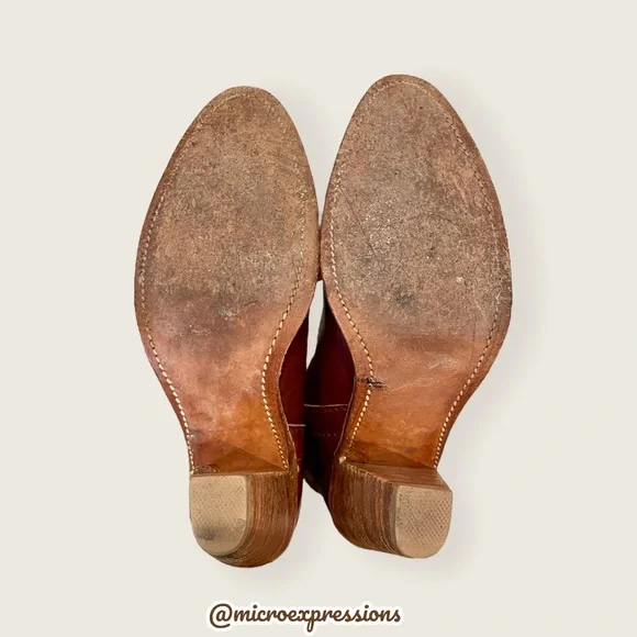 1990’s Frye Vintage Leather Pull On Red Cognac Heeled Cowboy Western Cute Bootie - Picture 11 of 13